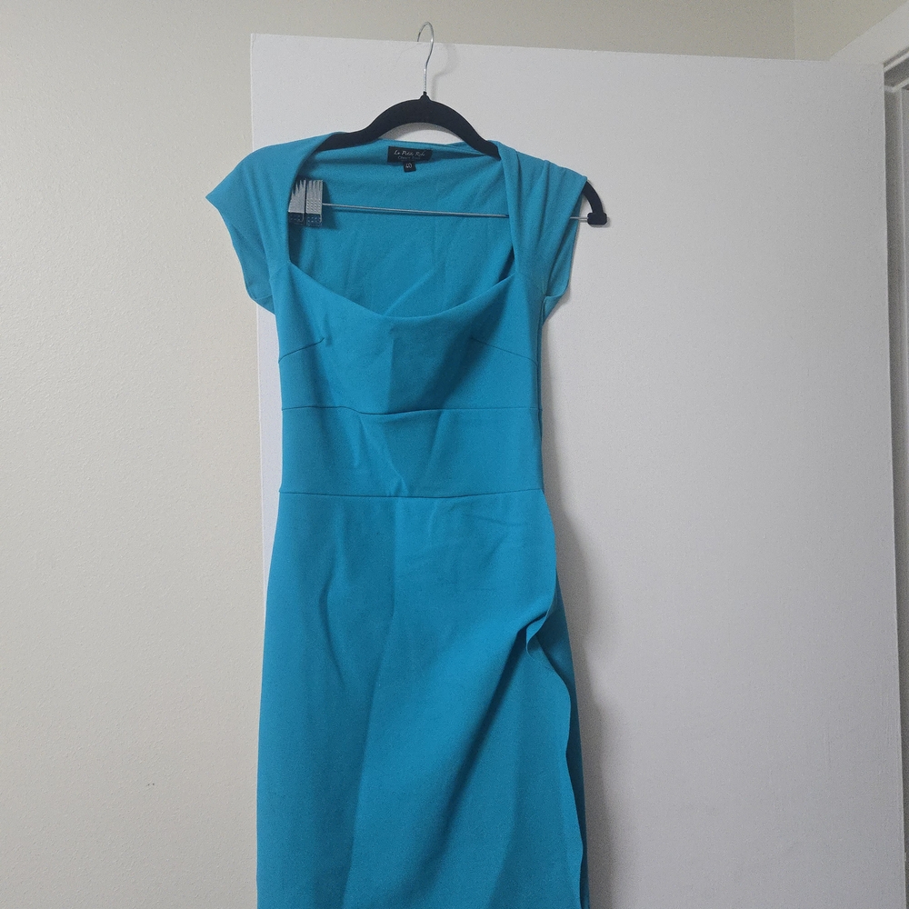 Chiara Boni Turquoise Cap Sleeve Midi Dress